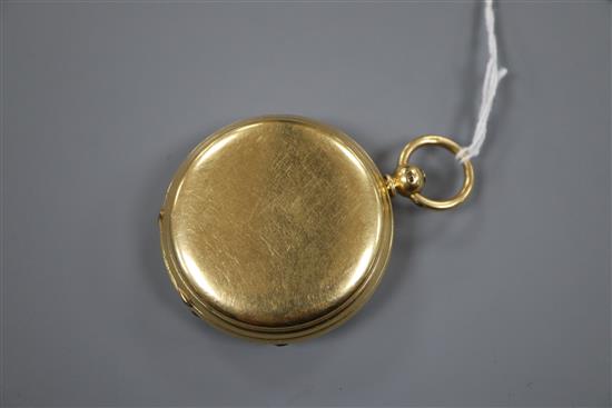 An 18ct gold hunter pocket watch by A R Harris, Goswell Road, case 48mm, gross 129.5 grams.